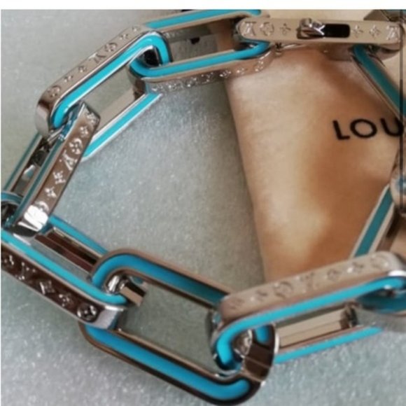 AUTHENTIC LOUIS VUITTON LVMONOGRAM LINKS STERLING & BLUE ENAMEL BRACELET 8 - Picture 11 of 15